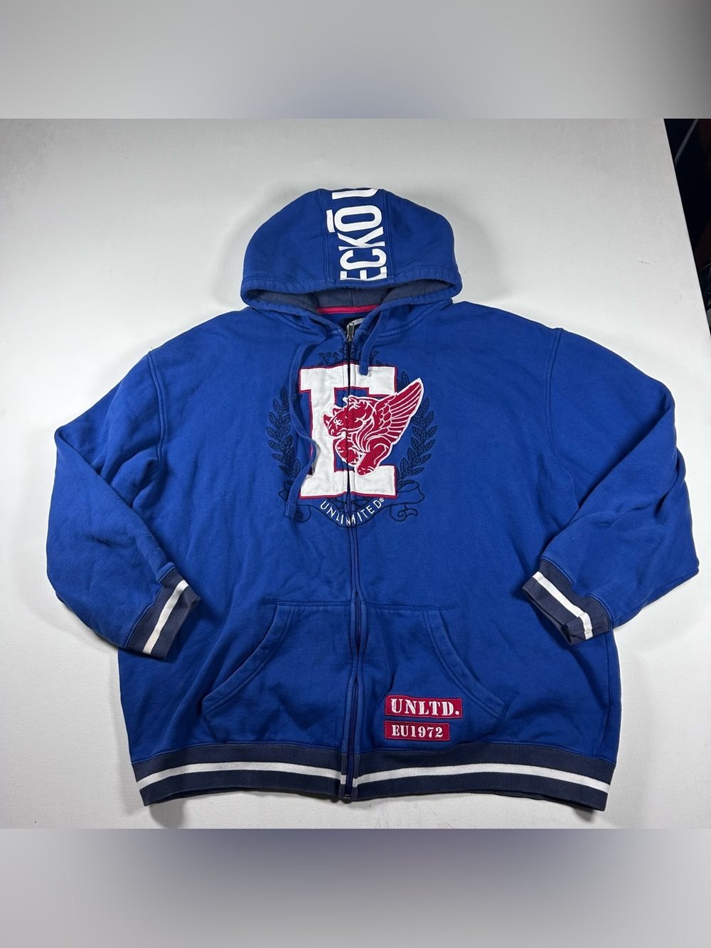 Ecko Unltd Hoodie Mens 3XL Full Zip Sweatshirt Jacket Logo Y2K Hip Hop Vintage